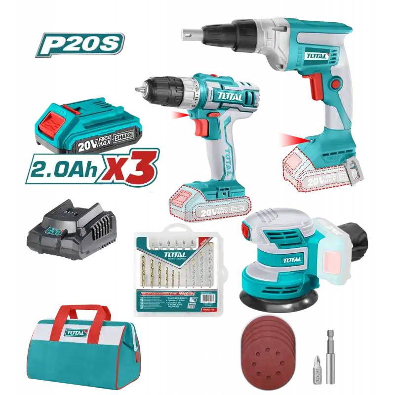 Total TOZLI20401 Akülü Matkap, Alçıpan Vidalama. Zımpara Seti