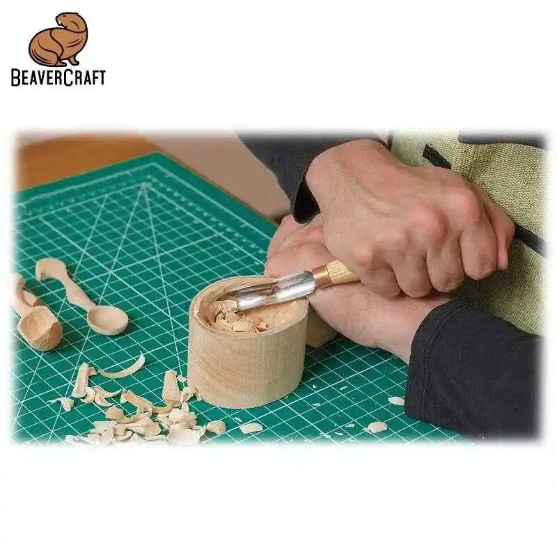 BeaverCraft K8A/14 Bükülmüş Sığ Oluklu Kısa Ahşap Oyma Iskarpelası No.8
