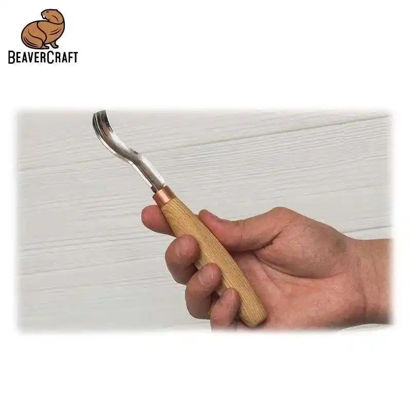 BeaverCraft K8A/14 Bükülmüş Sığ Oluklu Kısa Ahşap Oyma Iskarpelası No.8
