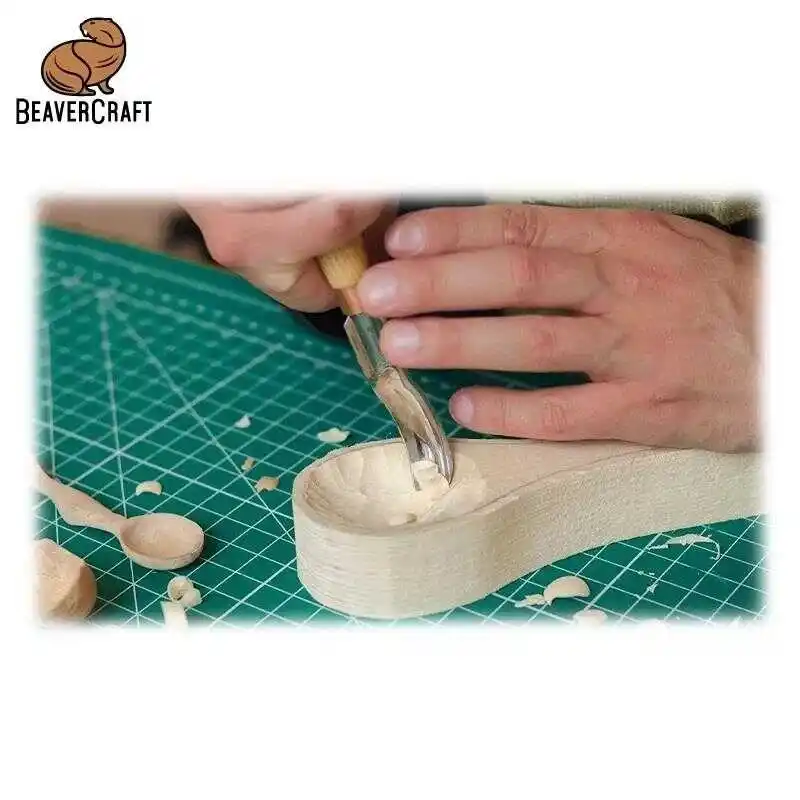 BeaverCraft K8A/14 Bükülmüş Sığ Oluklu Kısa Ahşap Oyma Iskarpelası No.8