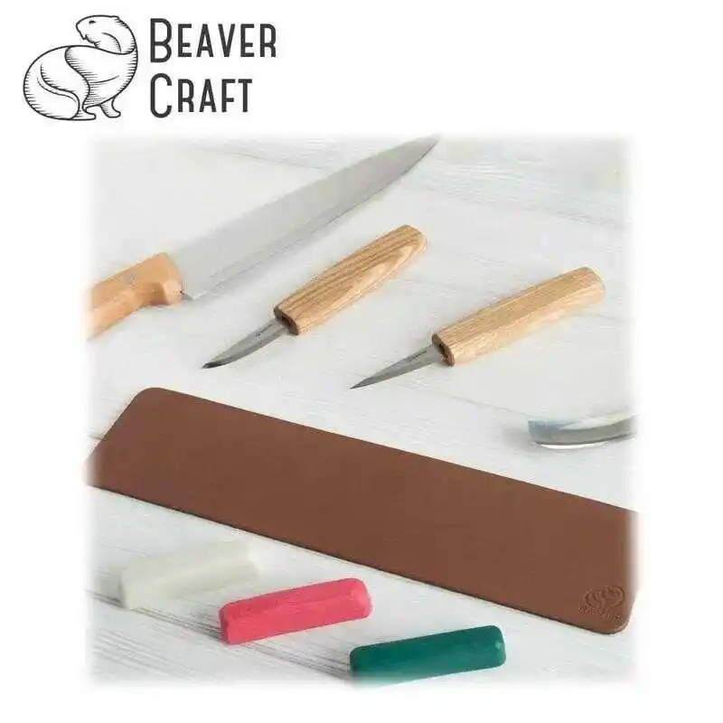 BeaverCraft LS7P03 Deri Parlatma Kayışı ve Macunu Seti 4 Parça