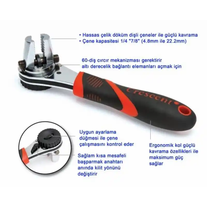 Crescent FR28SEU Ayarlanabilir Lokma Soket Anahtarı Cırcır 200mm