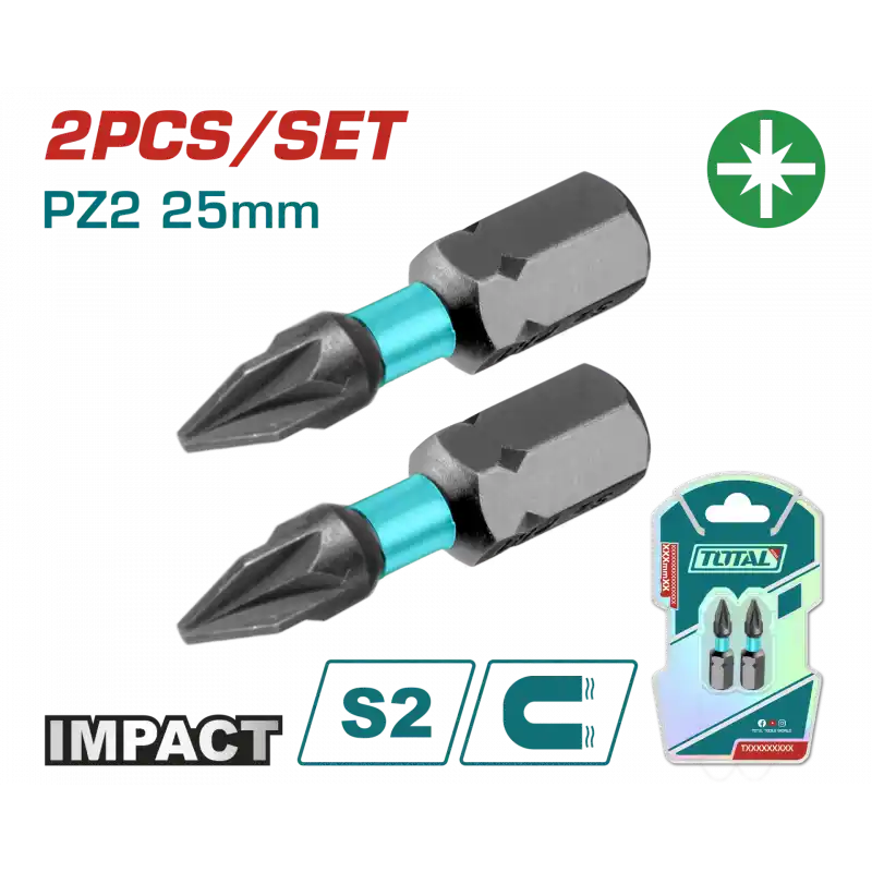 Total TACIM71PZ225 Darbeli 25mm PZ2 Bits Ucu 2 Li