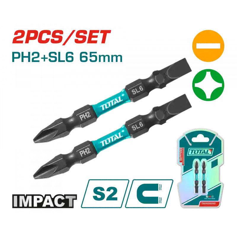 Total TACIM72HL665 Darbeli 65 mm Çift Taraflı PH2+SL6  Bist Uç