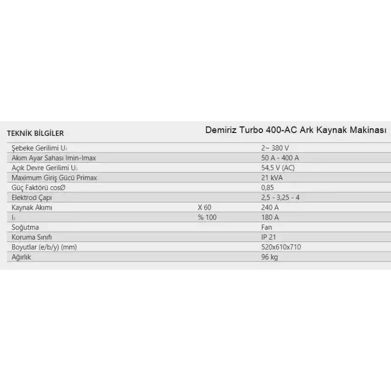 Demiriz 400-CA Turbo Ark Kaynak Makinası