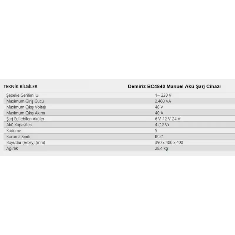 Demiriz BC4840 Akü Şarj Cihazı