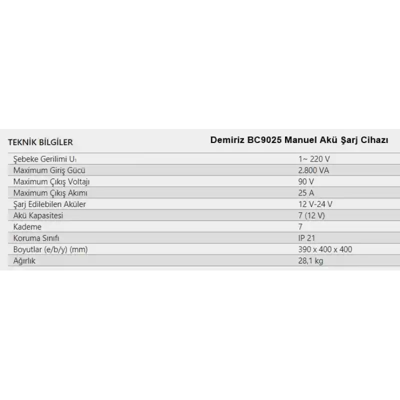 Demiriz BC9025 Akü Şarj Cihazı