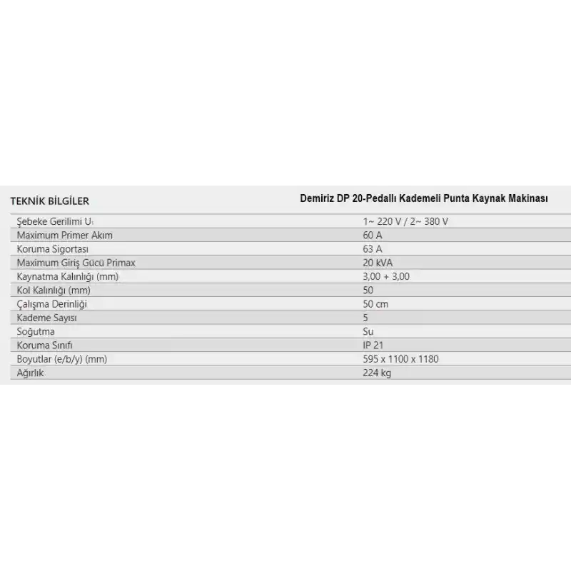 Demiriz DP 20-Pedallı Kademeli Punta Kaynak Makinası