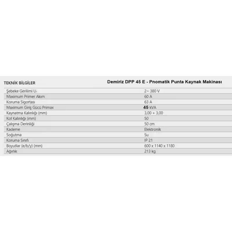 Demiriz DPP 45 E-Pnomatik Punta Kaynak Makinası