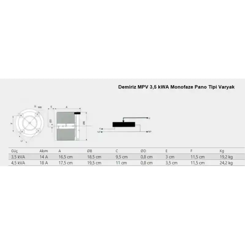 Demiriz MPV 3,5 kVA Kutusuz Monofaze Varyak