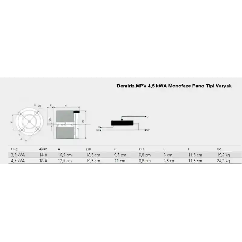 Demiriz MPV 4,5 kVA Kutusuz Monofaze Varyak