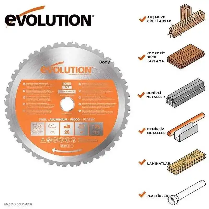 Evolution 052-0003A R255SMS+ Kızaklı Gönye Kesme Makinesi 255mm