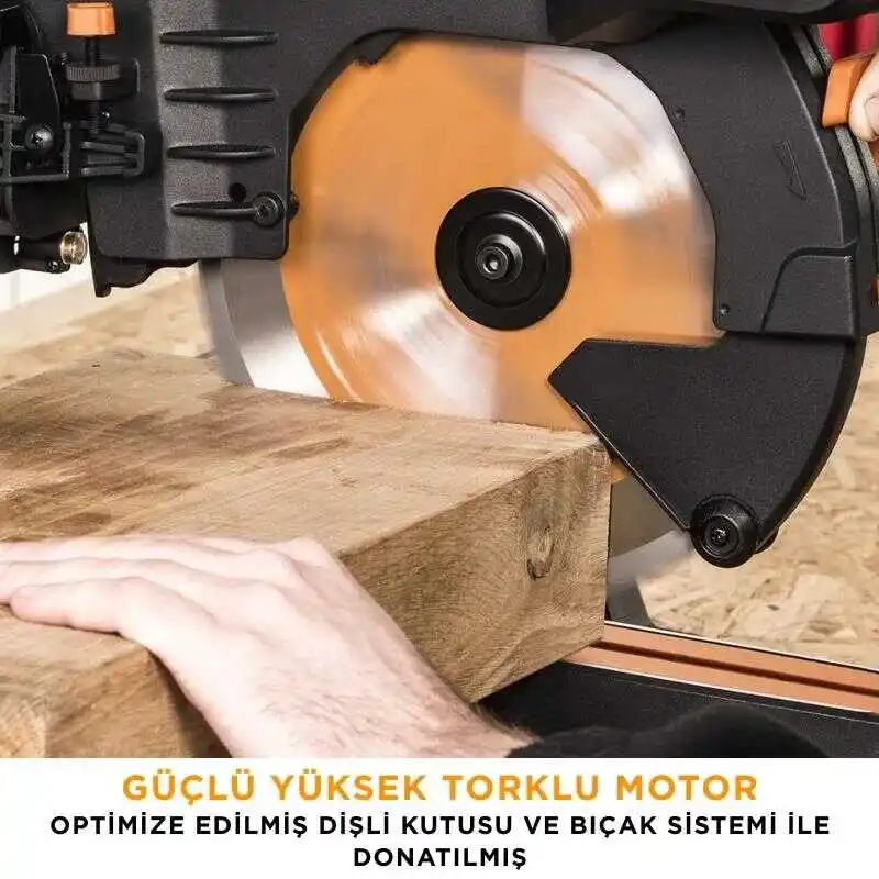 Evolution 053-0003B R255SMS-DB+ Çift Eğimli Kızaklı Bileşik Gönye Kesme Makinesi, 255mm