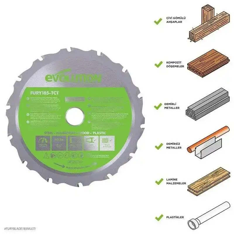 Evolution F185TCT-16CS Çoklu Malzeme için Dairesel Testere Bıçağı 185mm