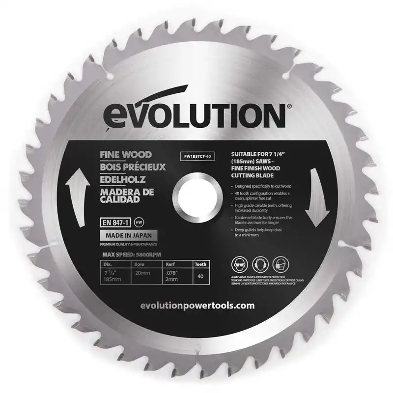 Evolution FW185TCT-40 İnce Ahşap Daire Testere Bıçağı 185mm