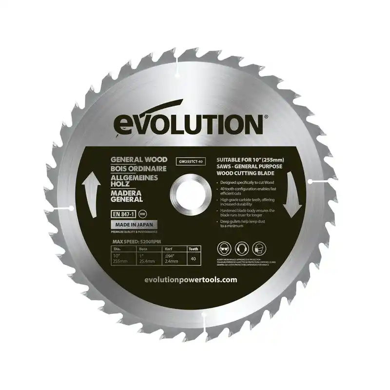 Evolution GW255TCT-40 Ahşap Daire Testere Bıçağı, 255mm