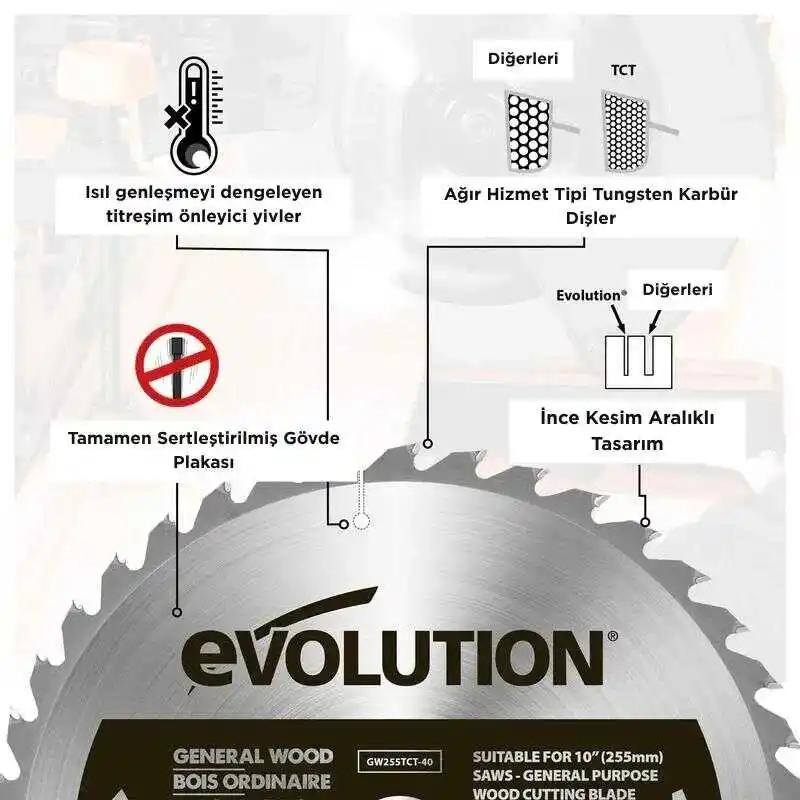 Evolution GW355TCT-60 Ahşap Daire Testere Bıçağı 355mm