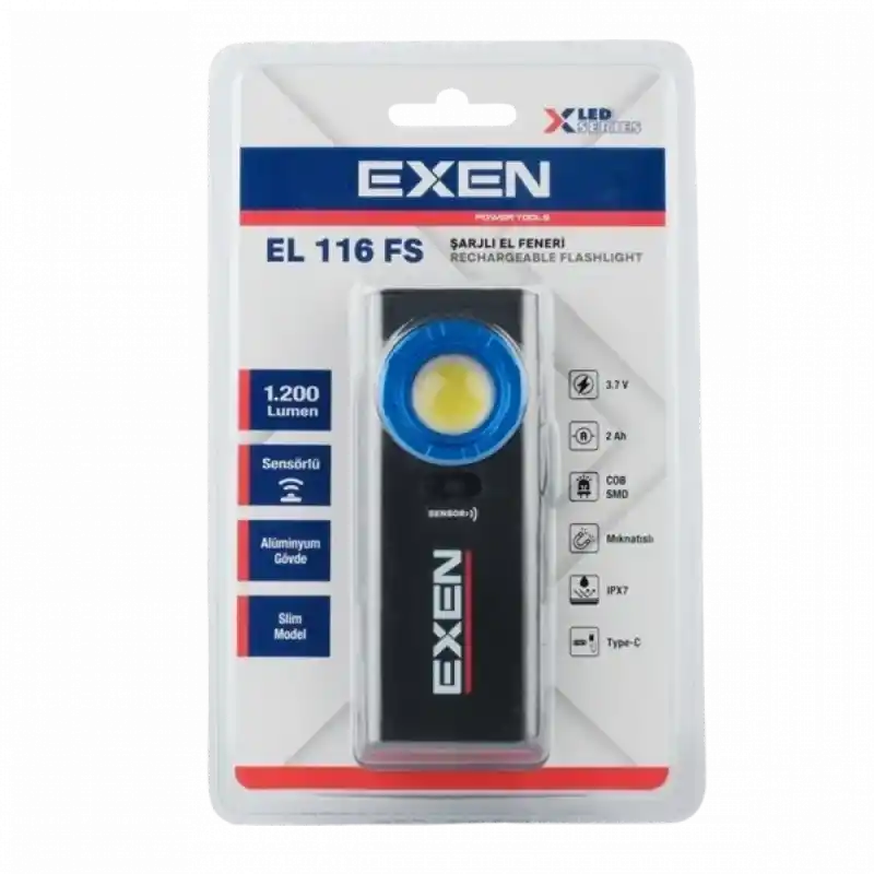 Exen EL 116 FS 1.200 Lümen Şarjlı Slim Tip El Feneri