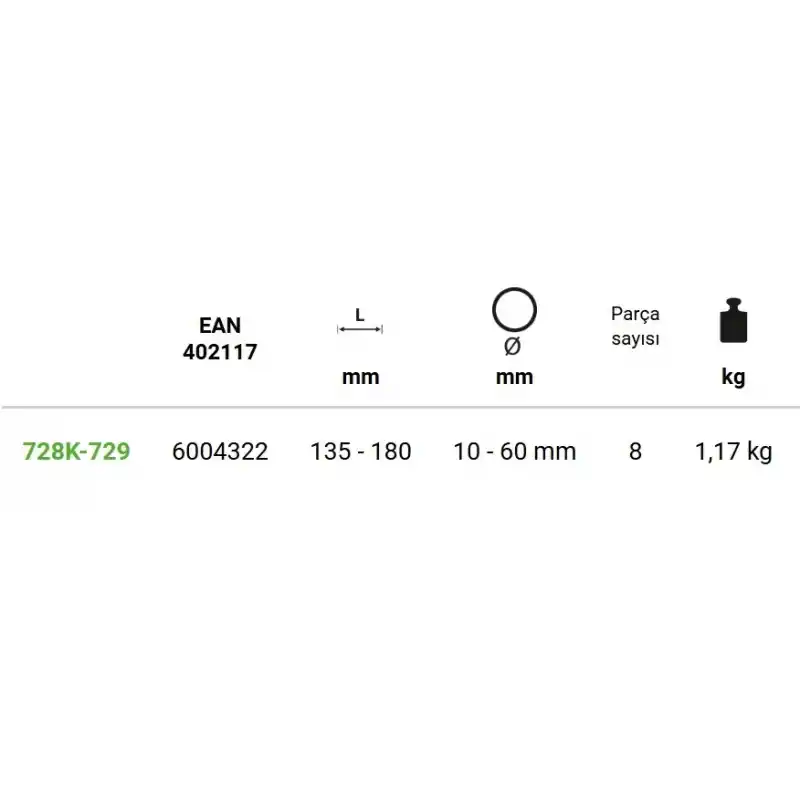 Kukko 728K-729 Segman Pensesi Seti 8 Parça