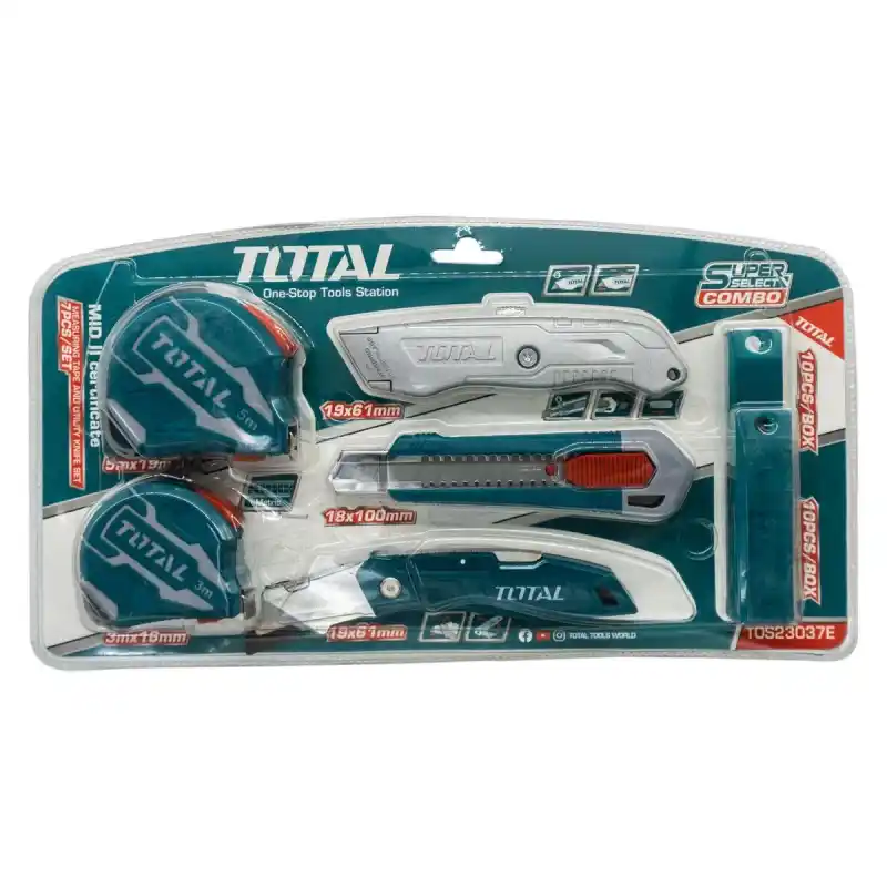 Total TOS23037E Şerit Metre ve Maket Bıçağı Falçata Seti 7 Parça