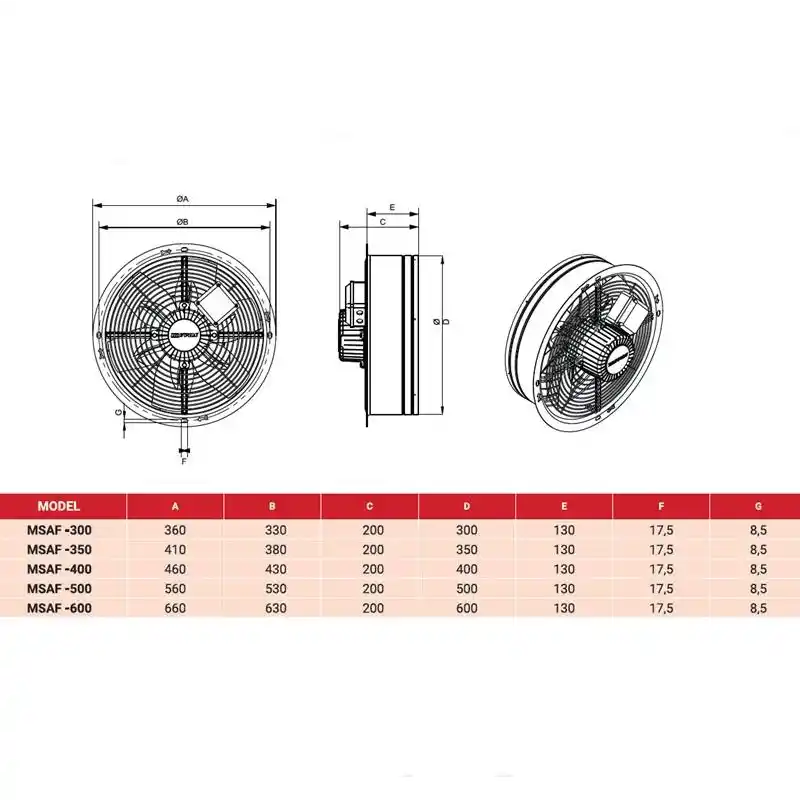 Movas MSAF 350-4K-M Endüstriyel Yuvarlak Aksiyal Fan