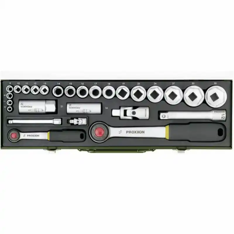 Proxxon 23020 ¼ ve ½ Cırcır Kollu 27 Parçalı Lokma Takımı