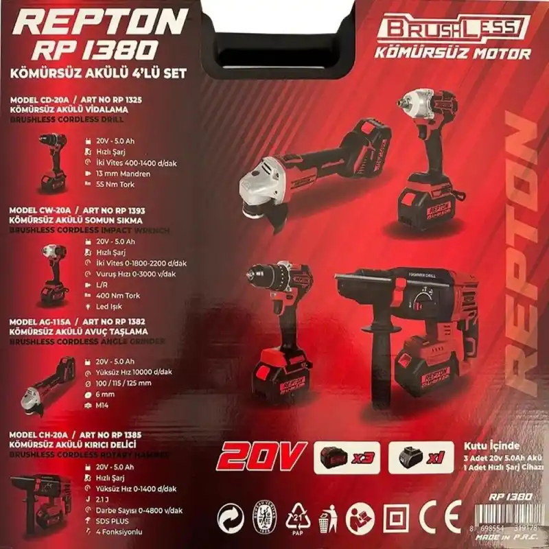 Repton RP 1380 Akülü Kombo 4 Lü El Aleti Seti