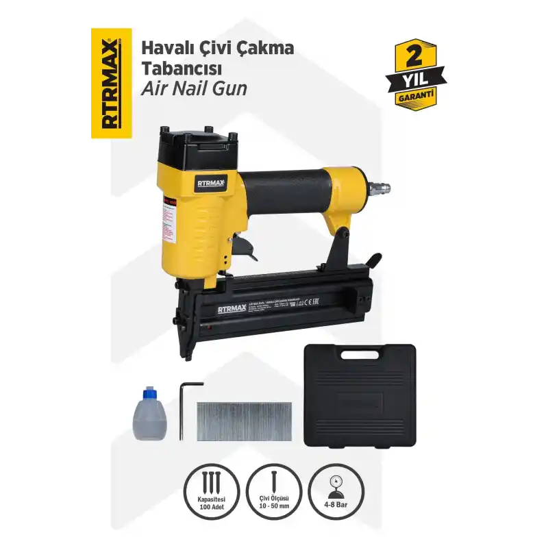 Rtrmax RTM0135 Havalı Çivi Çakma Tabancası 10-50 mm