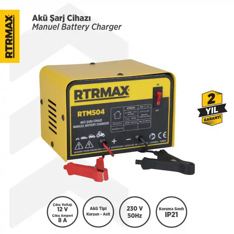 Rtrmax RTM504 Akü Şarj Cihazı 8A 12V 20-105Ah
