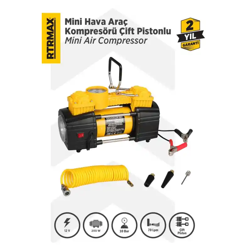 Rtrmax RTM7214 Mini Hava Araç Kompresörü Çift Pistonlu