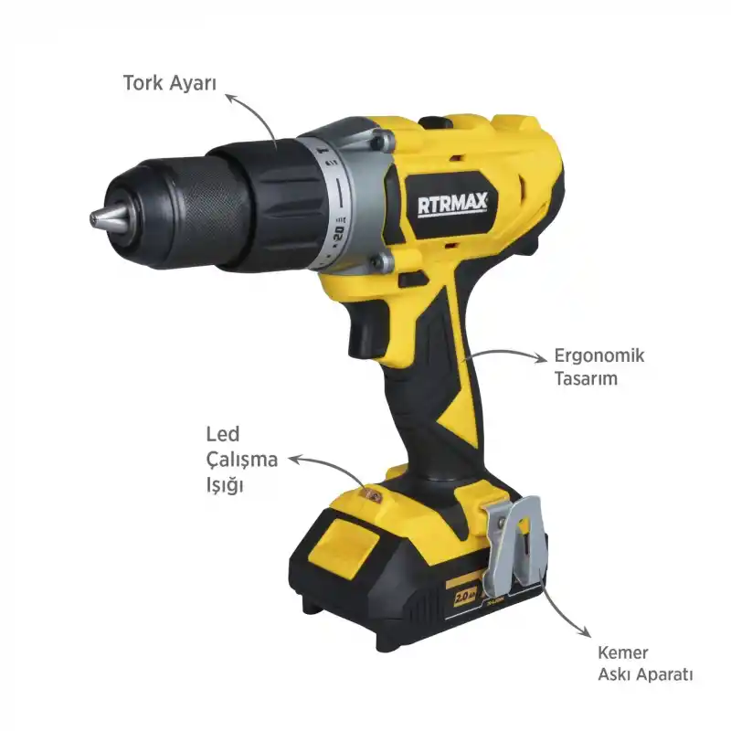 Rtrmax RTX1820 Akülü Darbeli Matkap 50 Nm 2x2 Ah