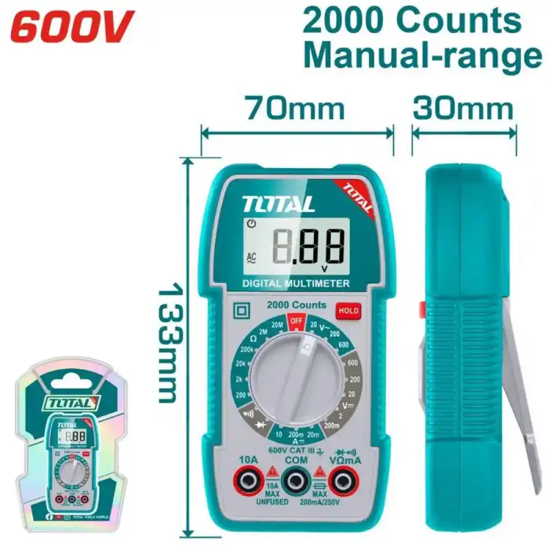 Total TMT5360011 600V 2000 Sayımlı Manuel Aralıklı Dijital Multimetre