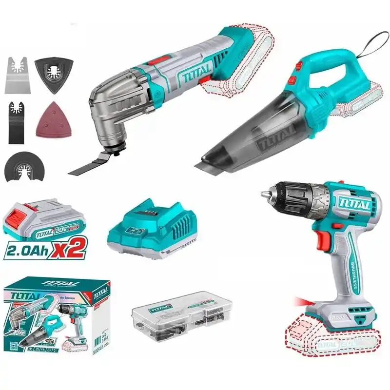 Total TOSLI240685E Akülü Matkap+Çok Amaçlı Kesici+El Süpürgesi Seti