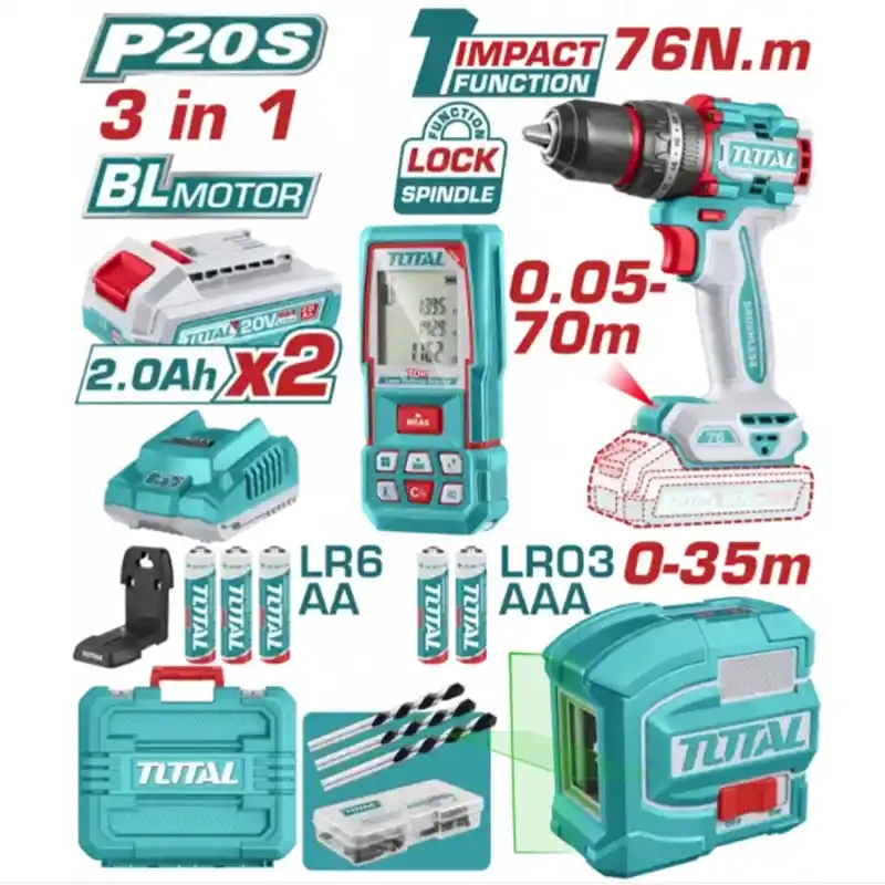 Total TOSLI250511E Akülü Matkap+Lazer Metre+Lazer Hizalama Seti