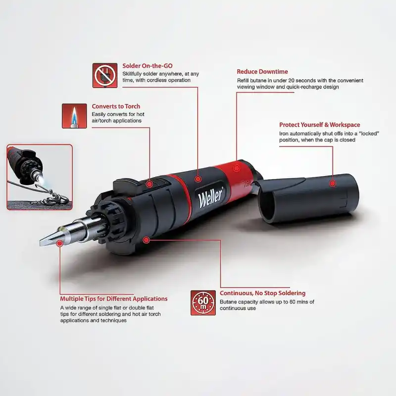 Weller WLBU75 Akülü Bütan Gazlı Kalem Lehim Havyası