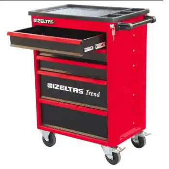 İzeltaş 8244007096 7 Çekmeceli Trend Serisi Dolu 93 Parça Kırmızı Takım Dolabı