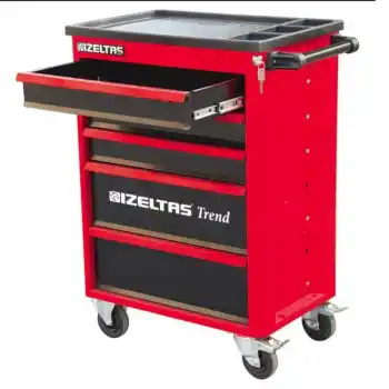 İzeltaş 8244321007 7 Çekmeceli Trend Serisi Kırmızı Gövde Gri Çekmece Boş Takım Dolabı