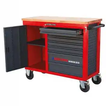 İzeltaş 8247321007 7 Çekmeceli xxl Serisi Üst Tablalı Kırmızı Gövde Gri Çekmece Boş Takım Arabası