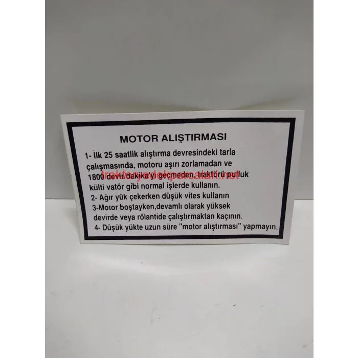 ÇALIŞTIRMA TALİMATI ETİKETİ