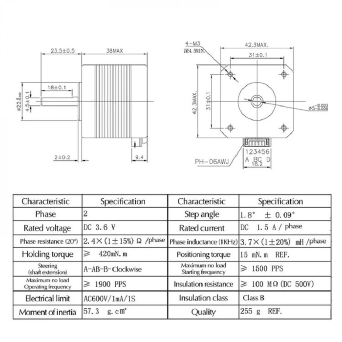 17HS4401 Nema 17 Step Motor 0.42N.M D Mil 2 Faz 1.5A 1.8 Derece 200 Adım 3D Yazıcı Printer