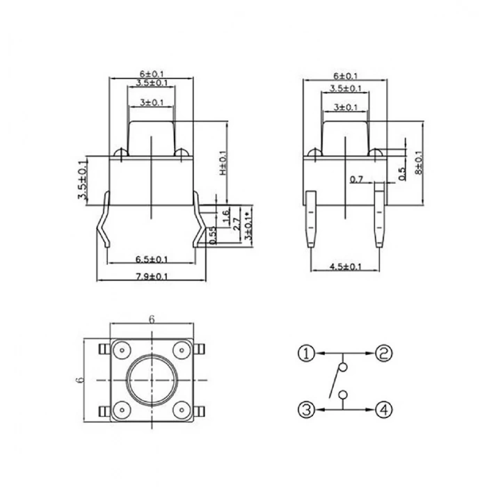 200 Adet 6x6mm Tact Buton Set - Kutulu
