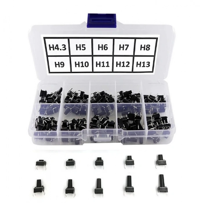 200 Adet 6x6mm Tact Buton Set - Kutulu