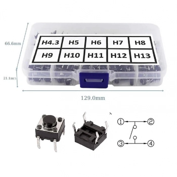 200 Adet 6x6mm Tact Buton Set - Kutulu