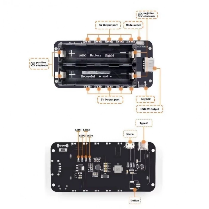 2x 18650 Pil Şarj Kartı V8 Battery Shield Lityum Li-On Powerbank