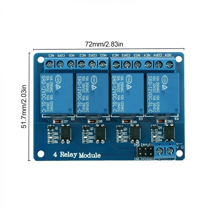 4 Kanal 12v Röle Modül - Ac 250v 10a