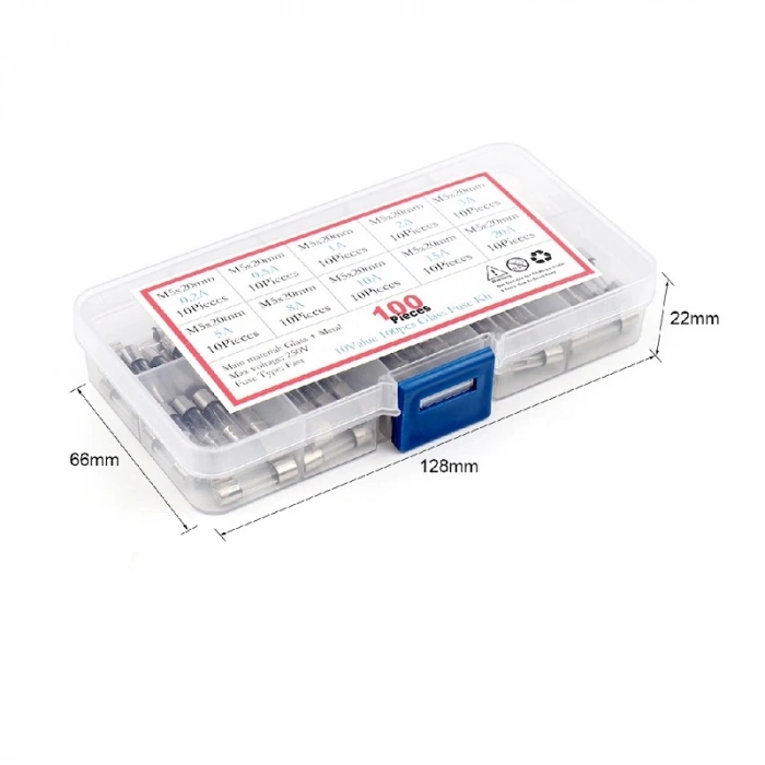5x20mm Cam Sigorta Seti Kutulu - 100 Adet