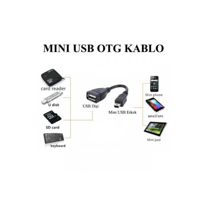 Mini Usb Otg Kablo - 5 Pin Usb Çevirici Kablo