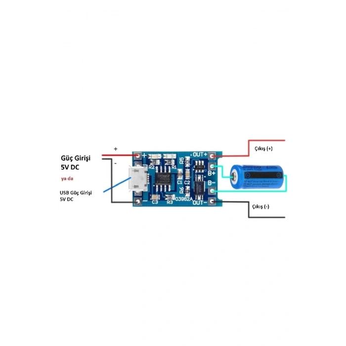 TP4056 Mikro USB Akım korumalı 1A 3,7V Lityum Pil Şarj Devresi