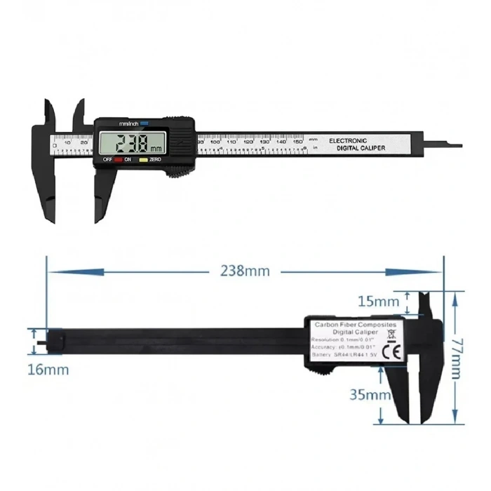 Kumpas Dijital Karbon Fiber Hassas 150Mm Kalınlık Ölçer