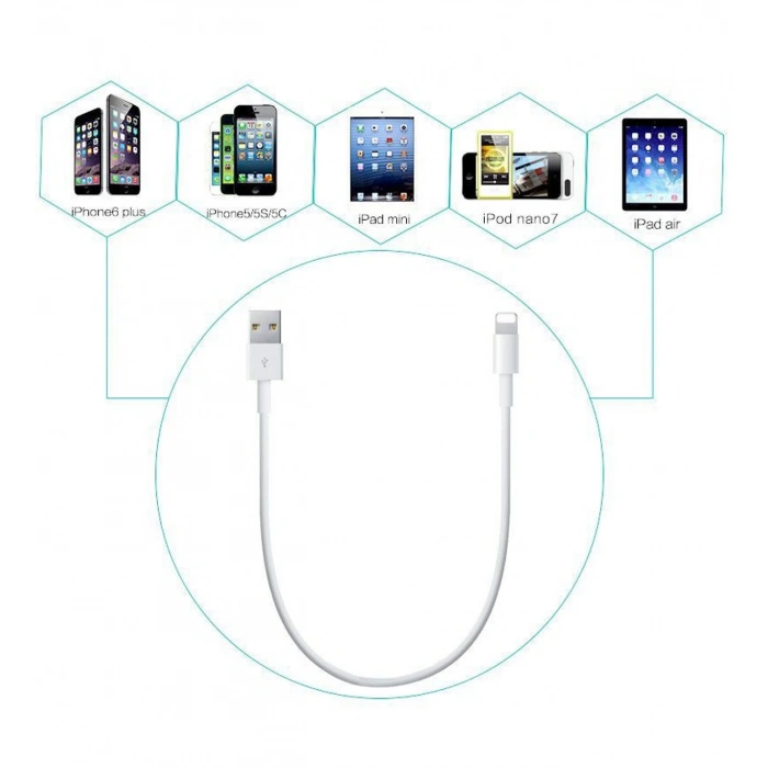 iPhone 5 5S 5C 6 6S Plus 7 7S Plus Hızlı Şarj Data Kablosu 20cm